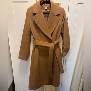 H&M belted wool blend coat, camel size 10